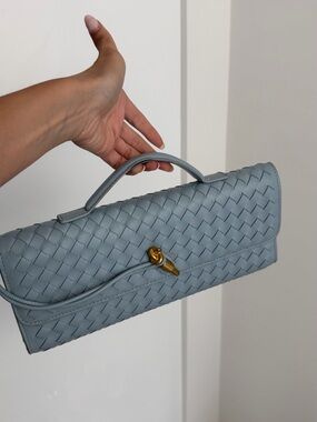 Woven Light Blue Top-Handle Clutch